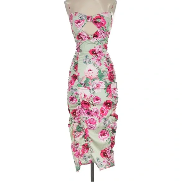 For Love And Lemons Robin Pink Floral Midi Dress Size L - Picture 4 of 7